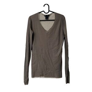 D Exterior Italy Y2K Minimal Grunge Taupe Ivory Mesh Long Sleeve Top Womens XL
